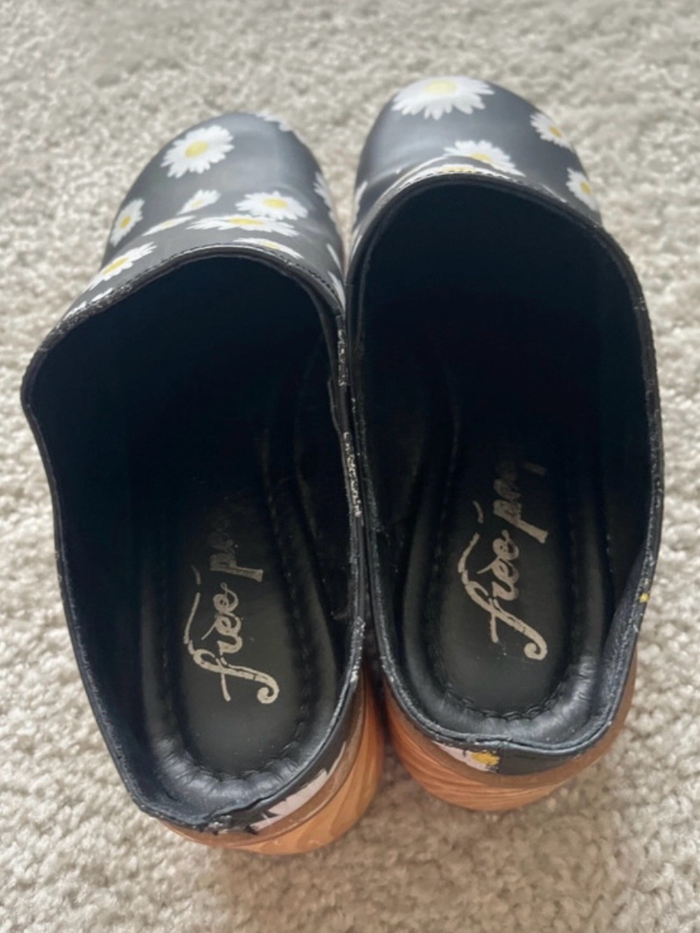 Free People Conversational Black Daisy Platform Wooden Clogs 8 - Picture 7 of 16